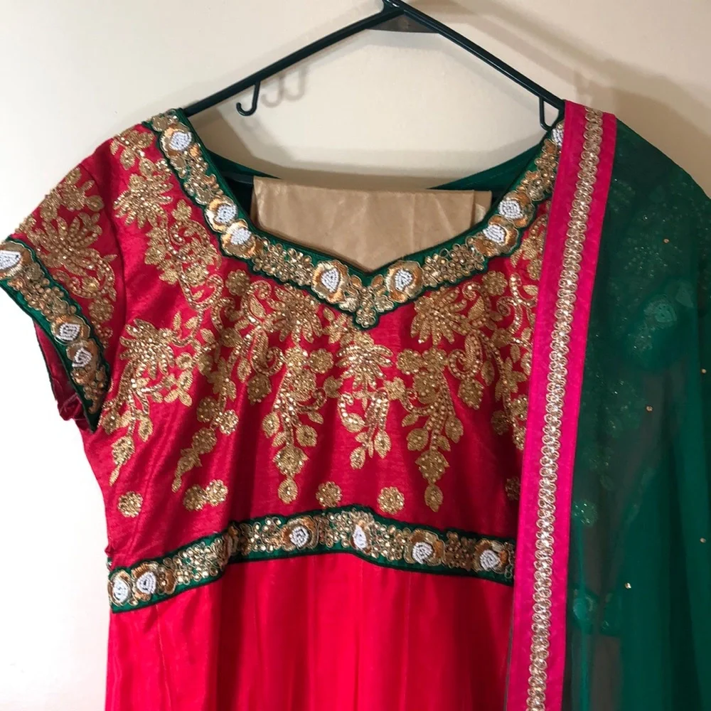 Salwar Kameez Pink and Green Embroidered Anarkali by Salwar Kameez - Picture 3 of 3